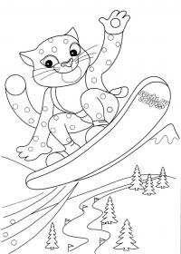 Барс на сноуборде Раскраски для мальчиков бесплатно