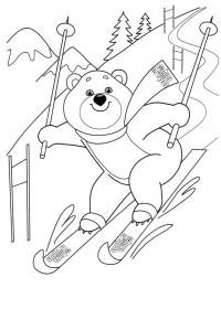 Олимпийский мишка на лыжах Раскрашивать раскраски для мальчиков