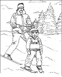Катание на лыжах зимой Раскрашивать раскраски для мальчиков