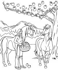 Девушка лошади и дерево Раскраски для мальчиков