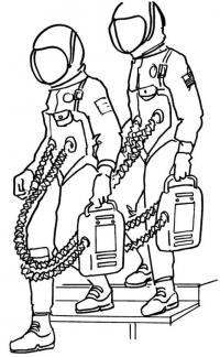 Космонавты с балонами для кислорода Распечатать раскраски для мальчиков