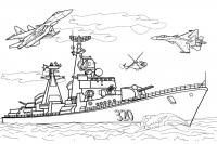 Военный корабль и самолеты Раскрашивать раскраски для мальчиков