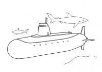 Подводная лодка и акулы Скачать раскраски для мальчиков