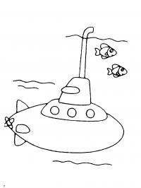 Подводная лодка и рыбки Скачать раскраски для мальчиков