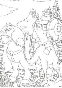 Богатыри на лошади  и верблюде из сказки три богатыря Скачать раскраски для мальчиков