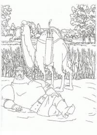 Богатырь и верблюд Скачать раскраски для мальчиков