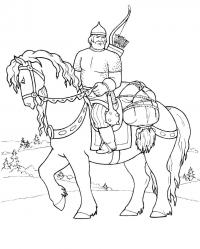 Богатырь на лошади везет связанного Скачать раскраски для мальчиков