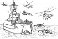Военный корабль на воде Скачать раскраски для мальчиков