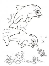 Дельфины в море Распечатать раскраски для мальчиков
