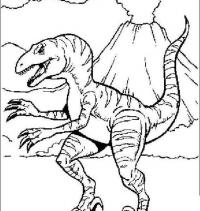 Динозавр на фоне вулкана Раскраски для мальчиков