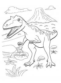 Тиранозавр на фоне леса Раскраски для мальчиков