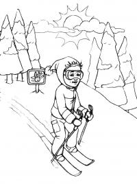 Лыжник в горах Раскрашивать раскраски для мальчиков