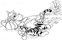 Винни пух, тигр, кенгуру катятся с горы Раскраски для мальчиков бесплатно