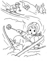 Дети на лыжах Раскрашивать раскраски для мальчиков