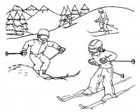 Лыжники в горах Раскраски для мальчиков бесплатно