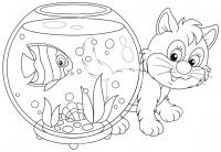 Котенок и аквариум Раскрашивать раскраски для мальчиков
