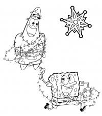 Спанч боб и звезда на новый год Распечатать раскраски для мальчиков