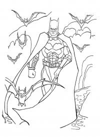 Бетмен в окружении летучих мышей Раскраски для мальчиков