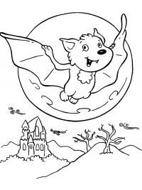 Летучая мышка на фоне луны и замка Раскраски для мальчиков