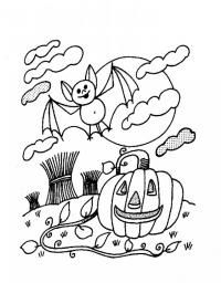 Летучая мышь на фоне луны и тыква к хэллоуину Раскраски для мальчиков
