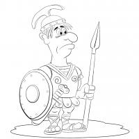 Римский воин с копьем и щитом Раскраски для мальчиков