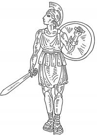 Римский воин с мечем и щитом Раскраски для мальчиков
