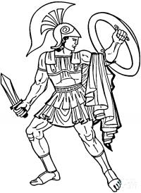 Греческий воин с мечом и щитом Раскраски для мальчиков