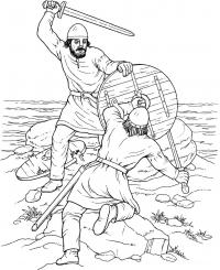 Викинги, сражение возле моря Раскраски для мальчиков бесплатно