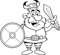 Забавный викинг с мечем и щитом Раскраски для мальчиков бесплатно