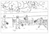 Большой теннис, дети играют два на два Раскрашивать раскраски для мальчиков