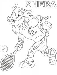 Тигр играет в теннис Раскраски для мальчиков